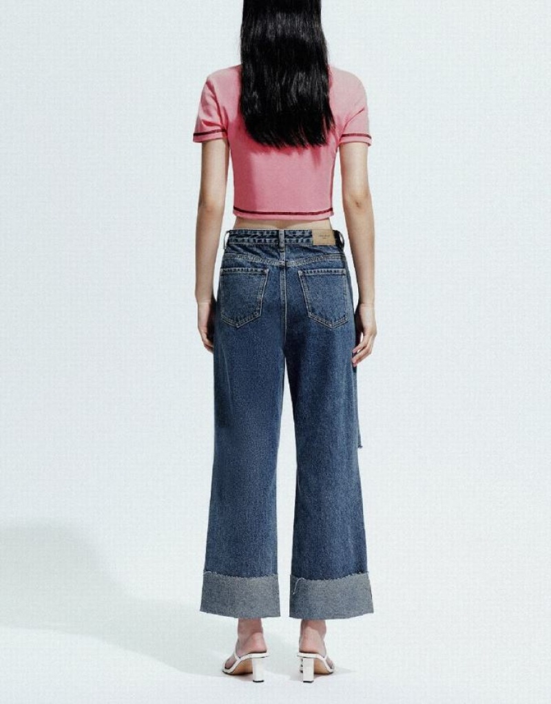 Pink Urban Revivo Endless Printed Crew Neck Skinny Women's T-Shirts | NQBHCW-913