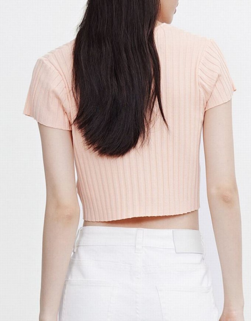 Pink Urban Revivo Flower Cropped Knit Top Women's Cardigan | YQKOTS-918