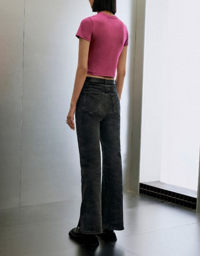 Pink Urban Revivo Hexagram Printed Crew Neck Skinny Women's T-Shirts | ECOWFN-153