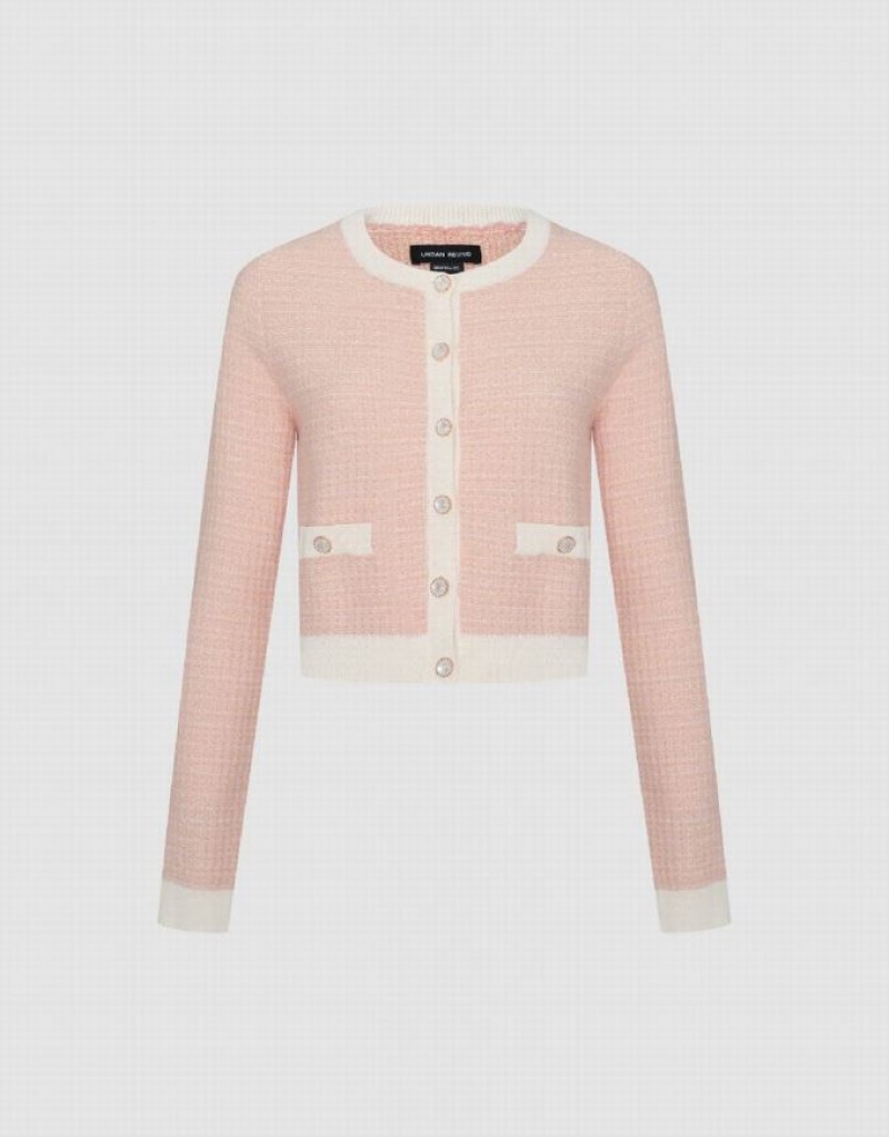 Pink Urban Revivo Knitted With Faux Pearl Buttons Women's Cardigan | YXLMCV-641