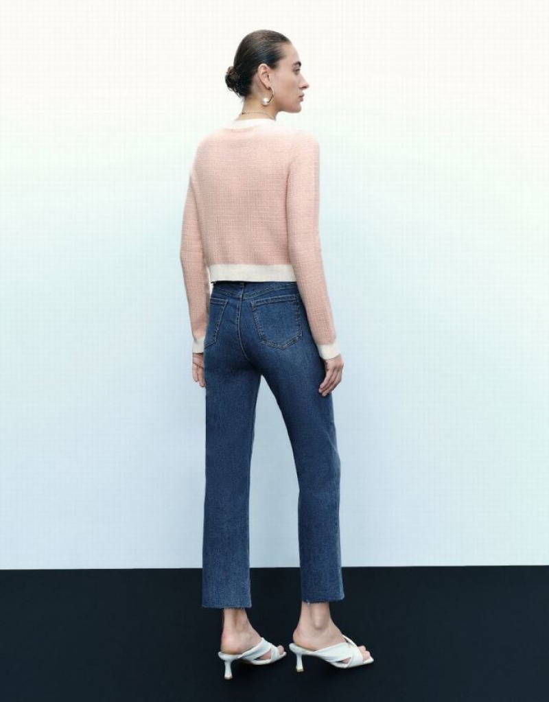 Pink Urban Revivo Knitted With Faux Pearl Buttons Women's Cardigan | YXLMCV-641