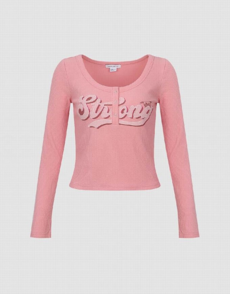 Pink Urban Revivo Letter Printed Crew Neck Skinny Women's T-Shirts | EXFRGT-657