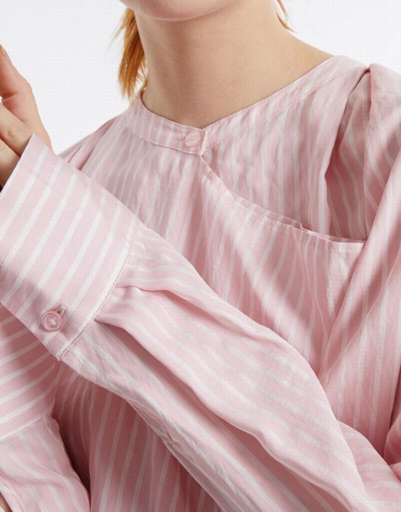 Pink Urban Revivo Oversized Striped Women's Blouse | XYRHUA-714