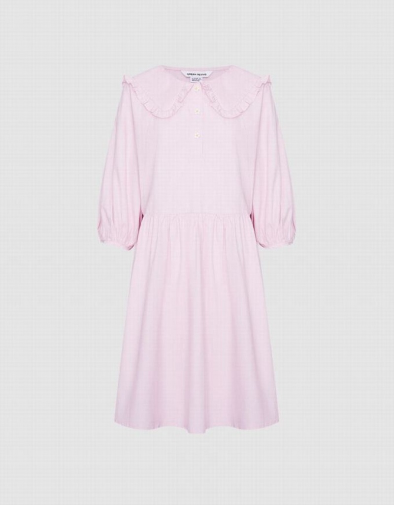 Pink Urban Revivo Plain Statement Collar Skater Women\'s Casual Dress | UCVLYO-840