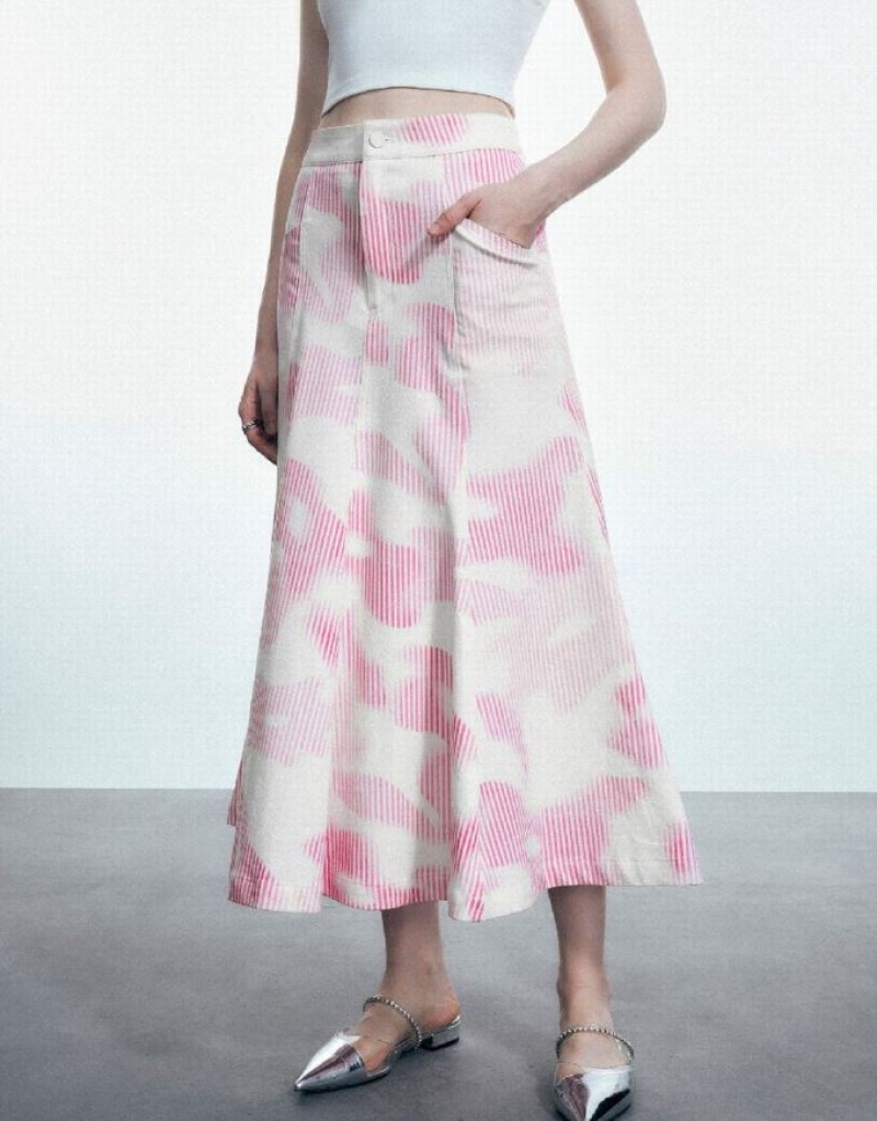 Pink Urban Revivo Printed Midi Fishtail Women's Skirts | KJODHX-315