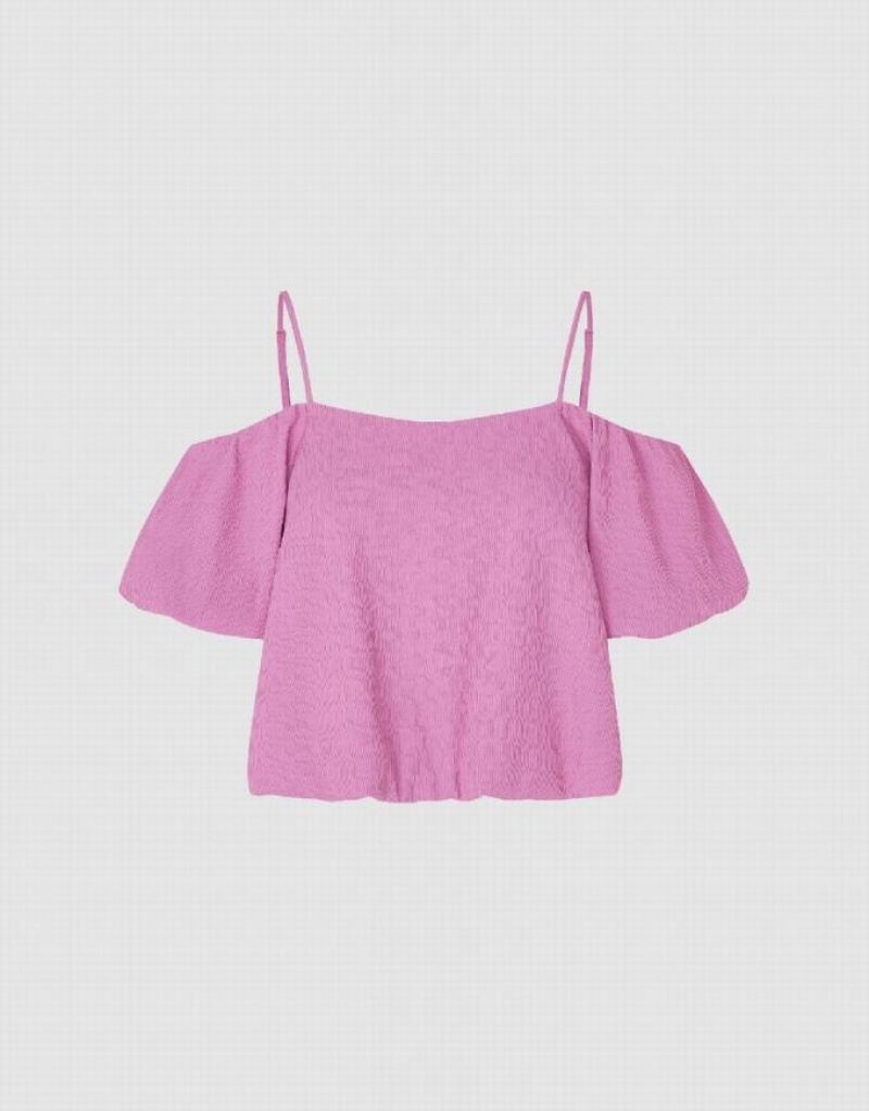 Pink Urban Revivo Puff Sleeve Square-Cut Collar Overhead Women's Blouse | PQESCZ-504