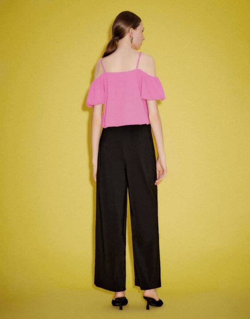 Pink Urban Revivo Puff Sleeve Square-Cut Collar Overhead Women's Blouse | PQESCZ-504