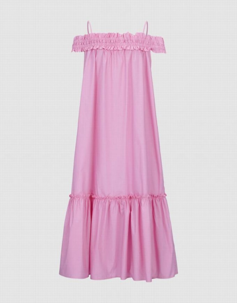 Pink Urban Revivo Sleeveless Off-Shoulder A-Line Women's Dress | ITCDVL-654