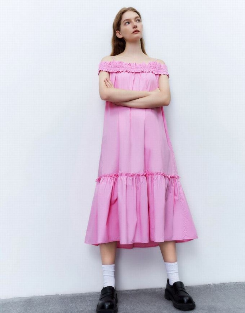 Pink Urban Revivo Sleeveless Off-Shoulder A-Line Women's Dress | ITCDVL-654