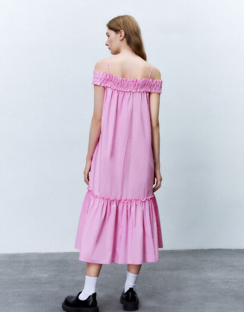 Pink Urban Revivo Sleeveless Off-Shoulder A-Line Women's Dress | ITCDVL-654