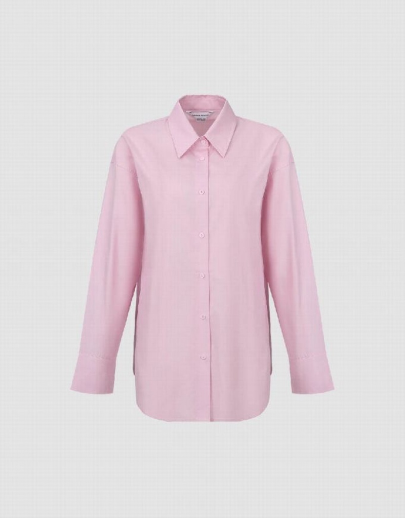 Pink Urban Revivo Standard Sleeve Button Up Women's Shirts | OJGMRF-971
