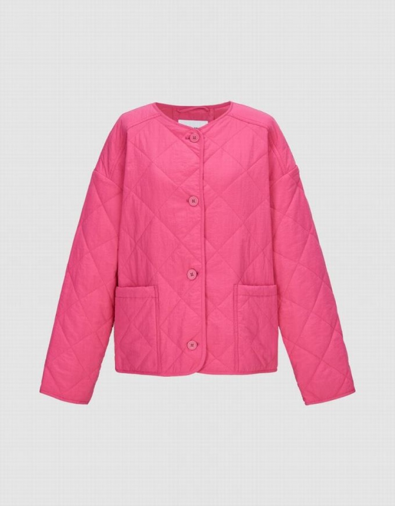 Pink Urban Revivo Standard Sleeve Crew Neck Padded Women's Coats | SVADOL-746