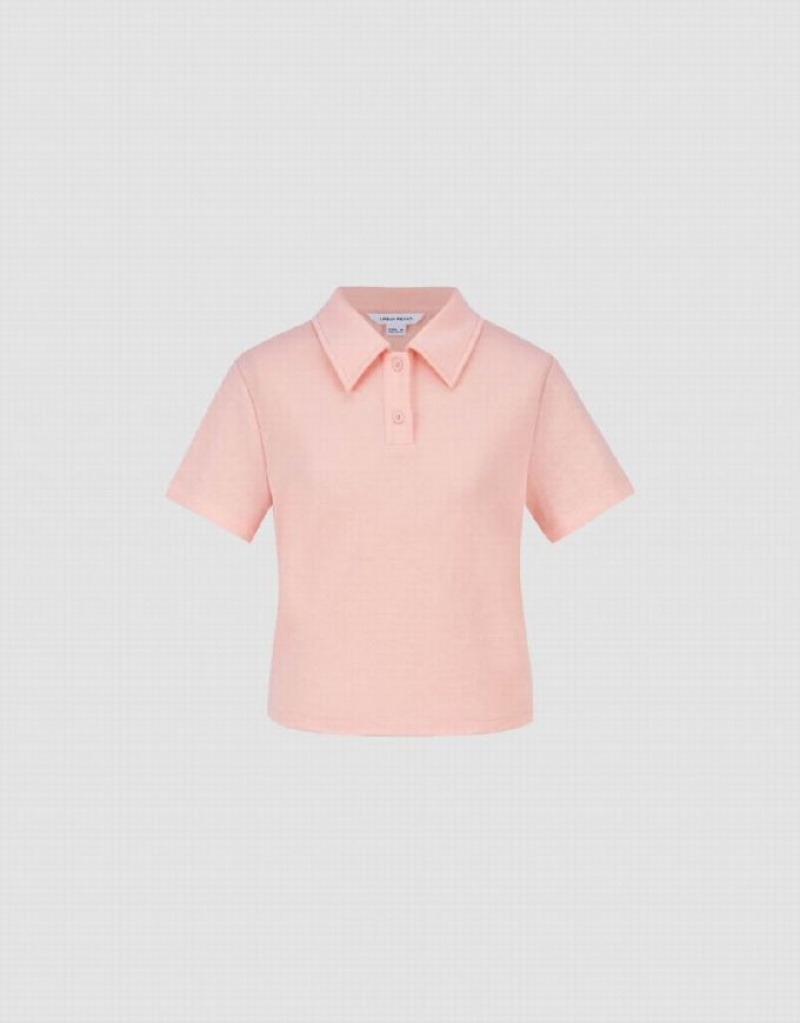 Pink Urban Revivo Standard Sleeve Straight Women\'s Polo Shirts | BVFOIM-607
