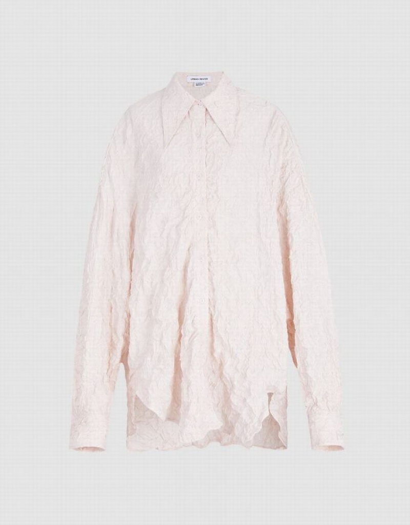 Pink Urban Revivo Textured Long Sleeve Women\'s Shirts | PEBUGA-849