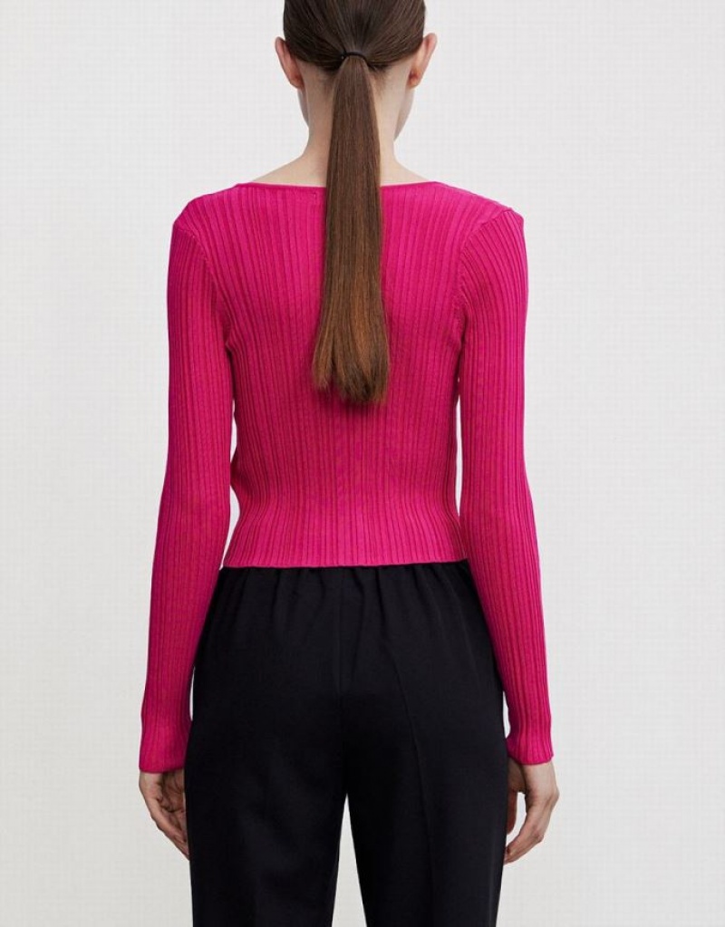 Pink Urban Revivo Textured Rib Knit Women's Cardigan | LXYZKJ-846