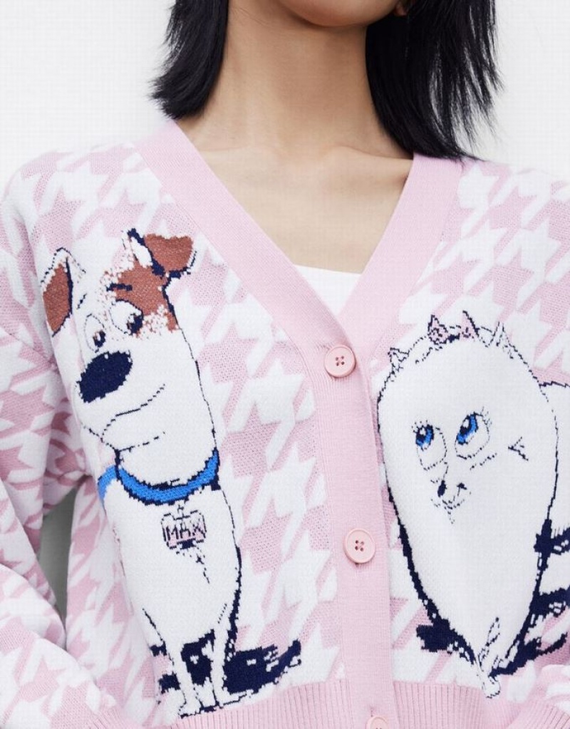 Pink Urban Revivo The Secret Life Of Pets Houndstooth Women's Cardigan | IONPFZ-569