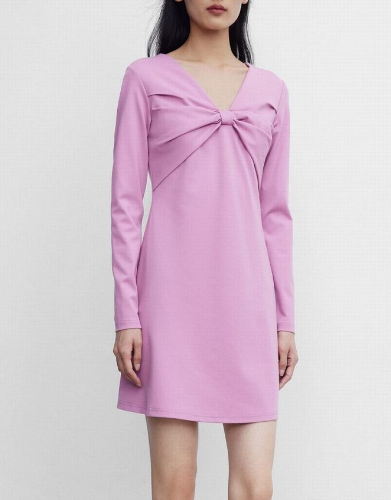 Pink Urban Revivo Tie Front Fitted Women's Casual Dress | UIDFKN-561