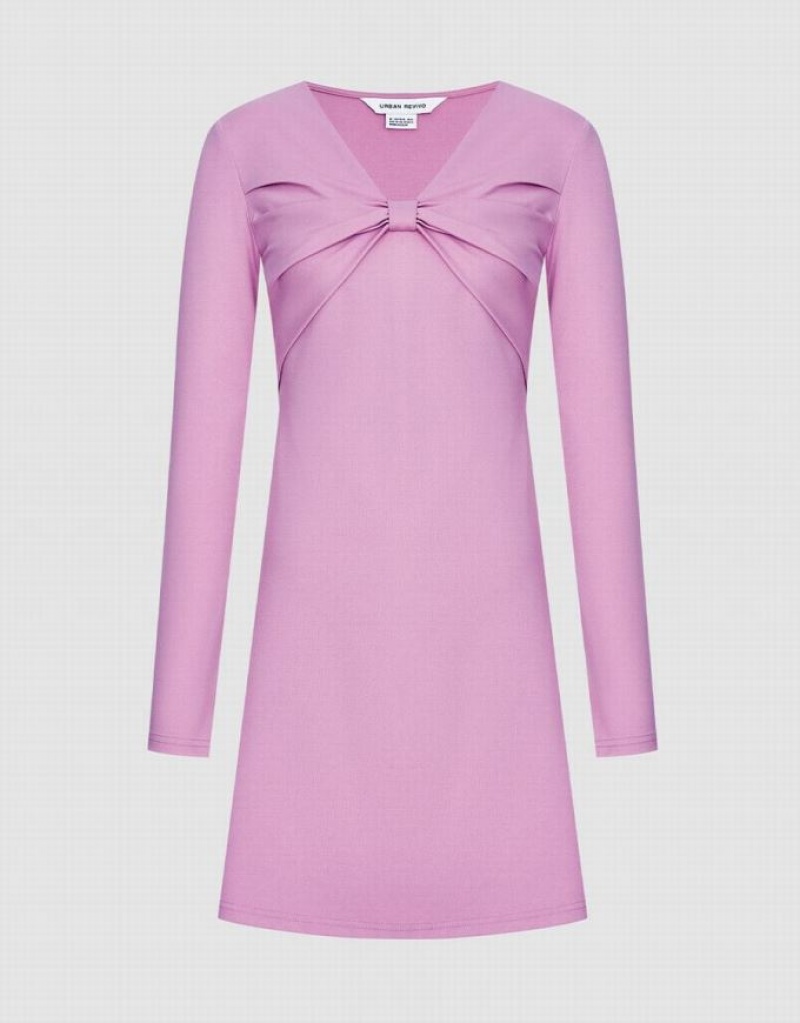 Pink Urban Revivo Tie Front Fitted Women\'s Casual Dress | UIDFKN-561