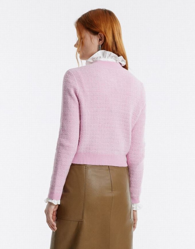 Pink Urban Revivo Tweed Button Up Women's Cardigan | TJWVCK-853