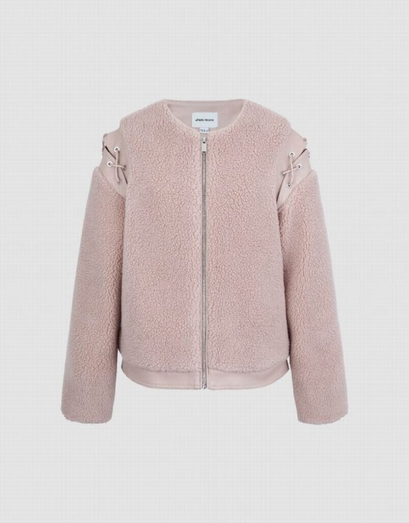Pink Urban Revivo Zipper Front Furry A-Line Women's Jacket | BJHUCK-138