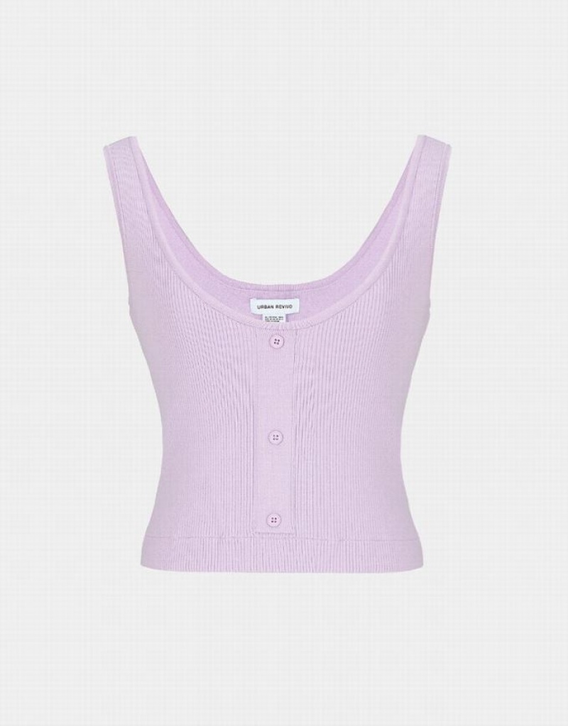 Purple Urban Revivo Button Front Sleeveless Knit Women\'s Tank Top | XHQCSA-193