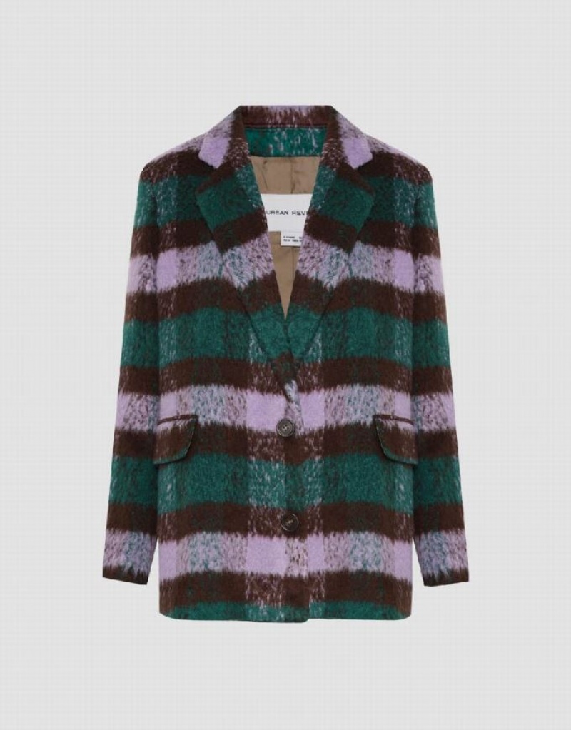 Purple Urban Revivo Furry Plaid Women's Blazers | NERDWA-370