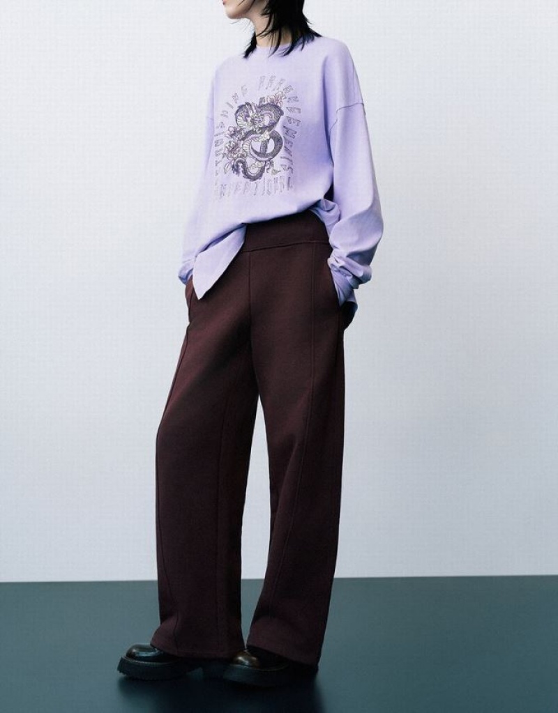 Purple Urban Revivo Knitted Wide-Leg Women's Pants | QBAEDO-021