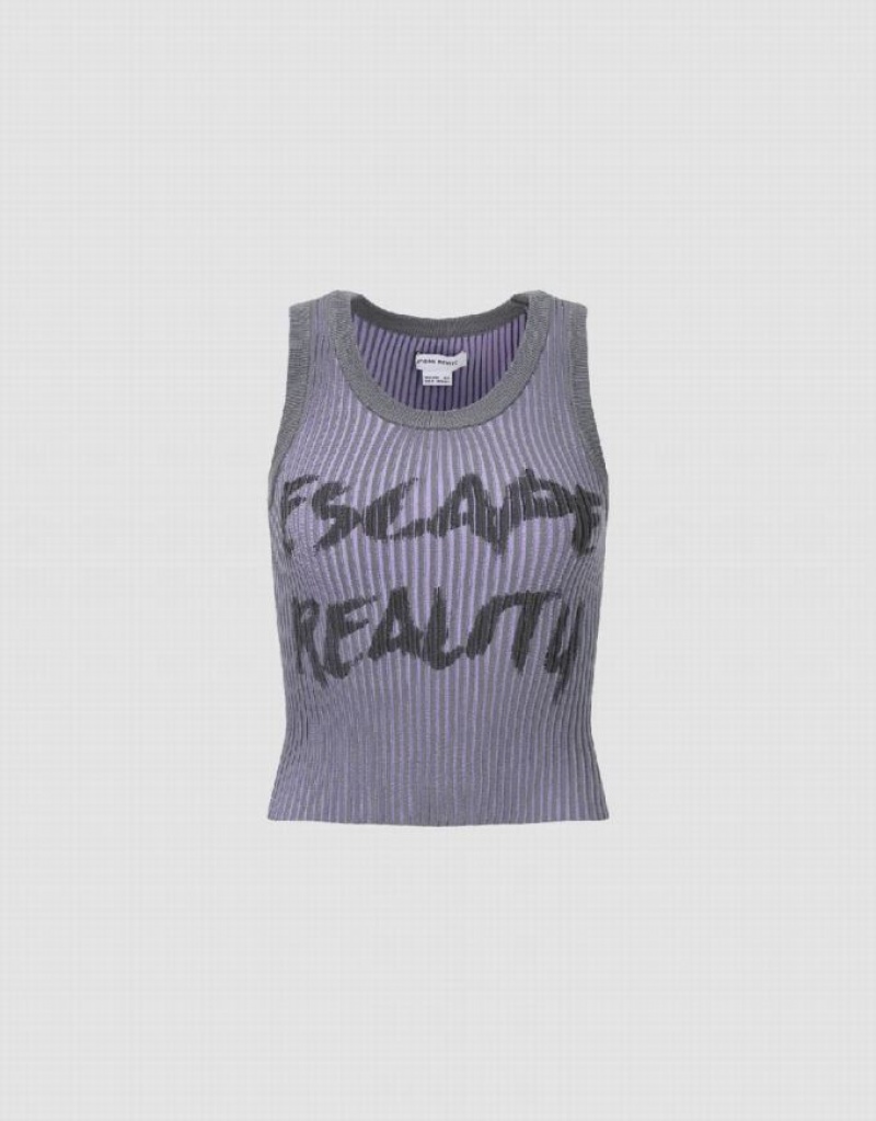 Purple Urban Revivo Letter Printed Crew Neck Knitted Women's Cardigan | EUCIFP-358