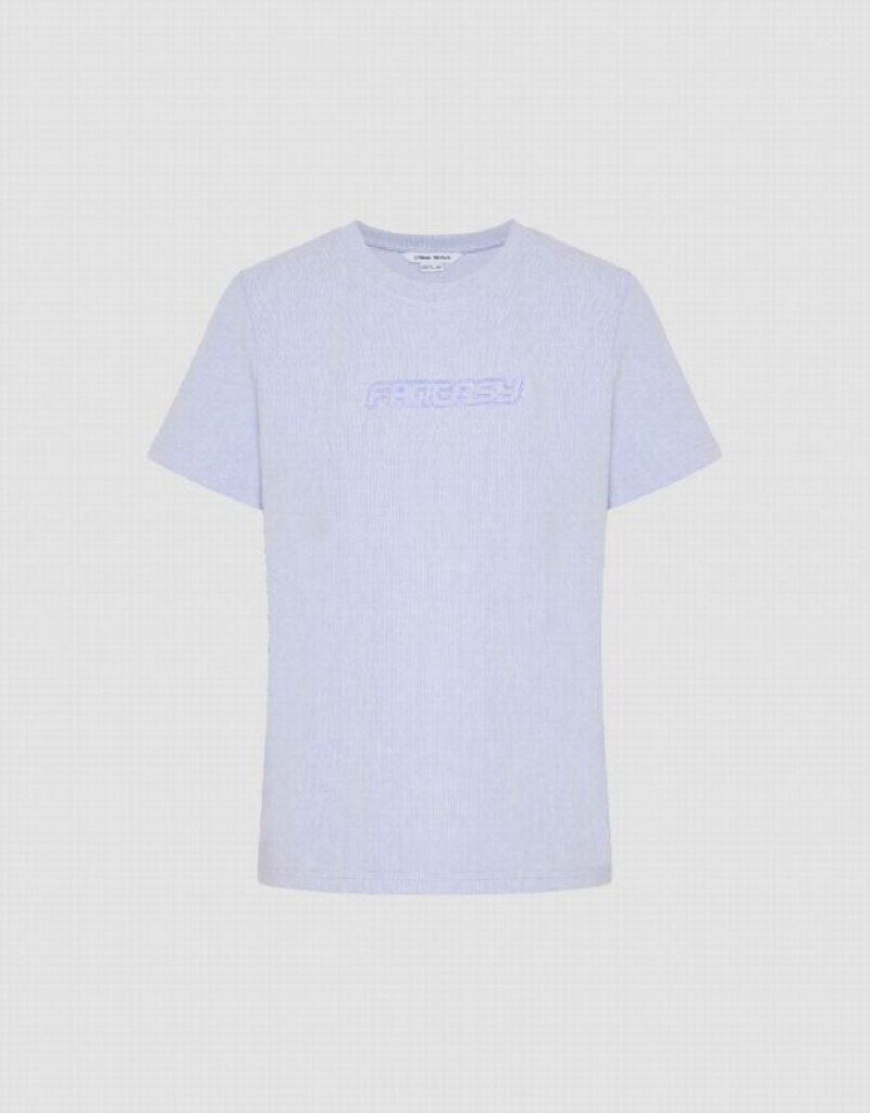 Purple Urban Revivo Letter Printed Crew Neck Skinny Women's T-Shirts | HKZLUI-843