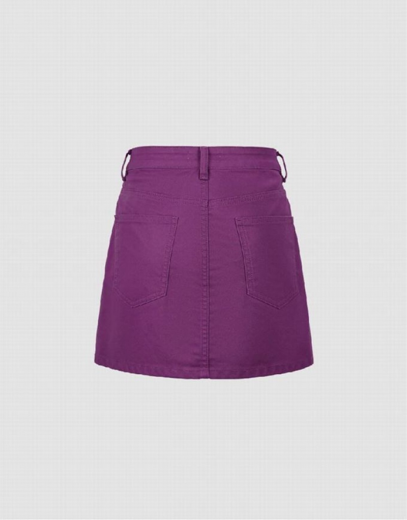 Purple Urban Revivo Mini A-Line Women's Denim Skirt | RFXEIG-504