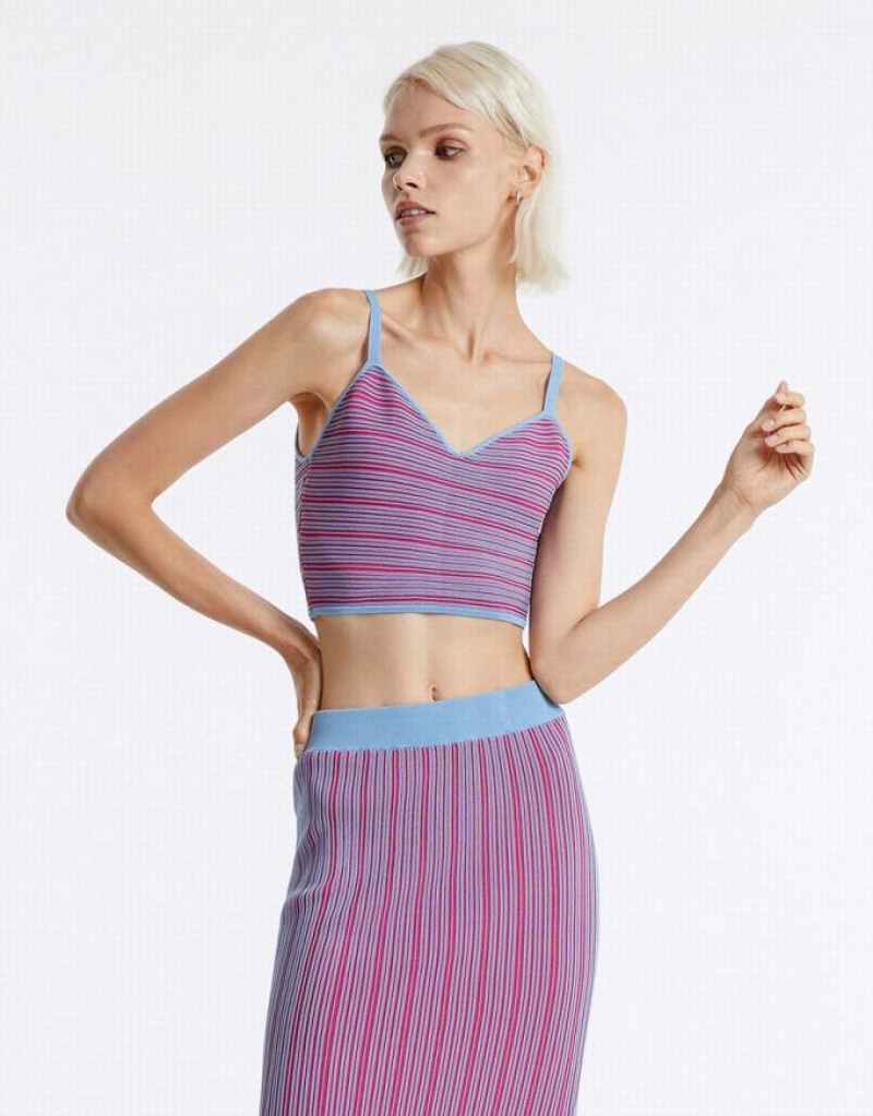 Purple Urban Revivo Striped Knit Women's Camisole | QFETIB-694