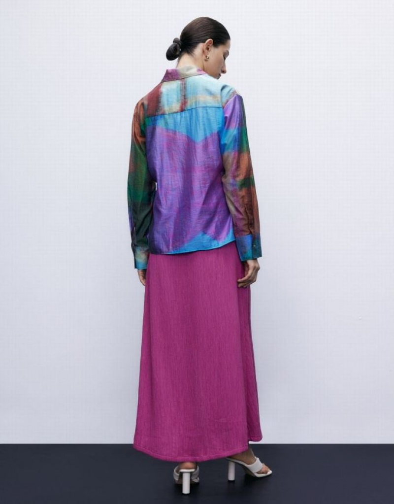 Purple Urban Revivo Textured Midi A-Line Women's Skirts | XEWFIU-306