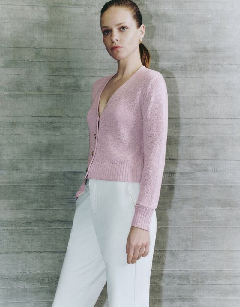 Purple Urban Revivo V-Neck Knitted Women's Cardigan | TGJCSF-961