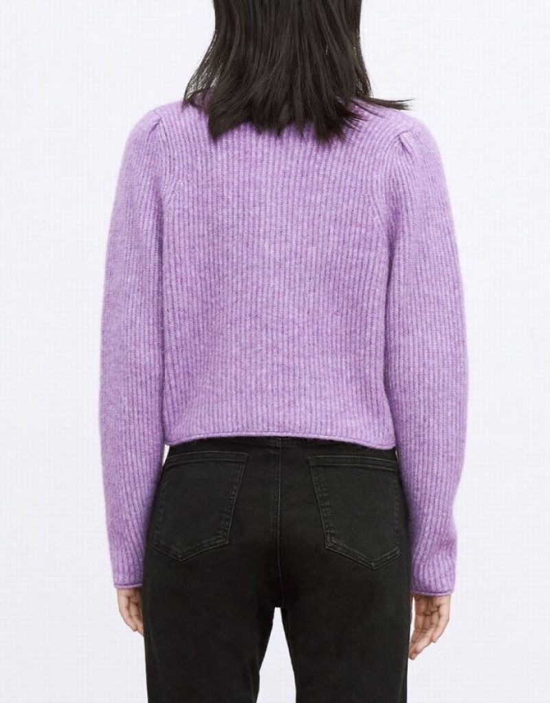 Purple Urban Revivo V Neck Rib Knit Women's Cardigan | BXJCVU-253