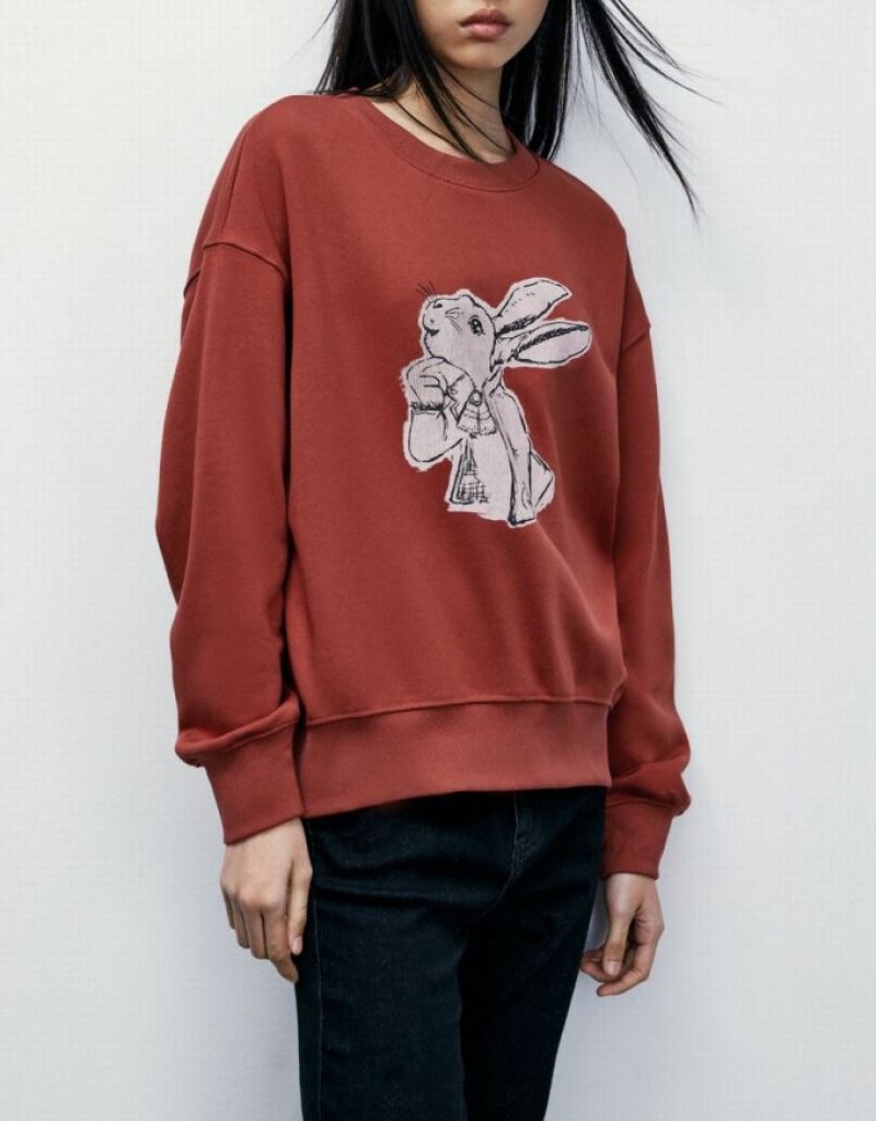 Red Urban Revivo Bunny Print Women's Sweatshirts | CTXMND-091