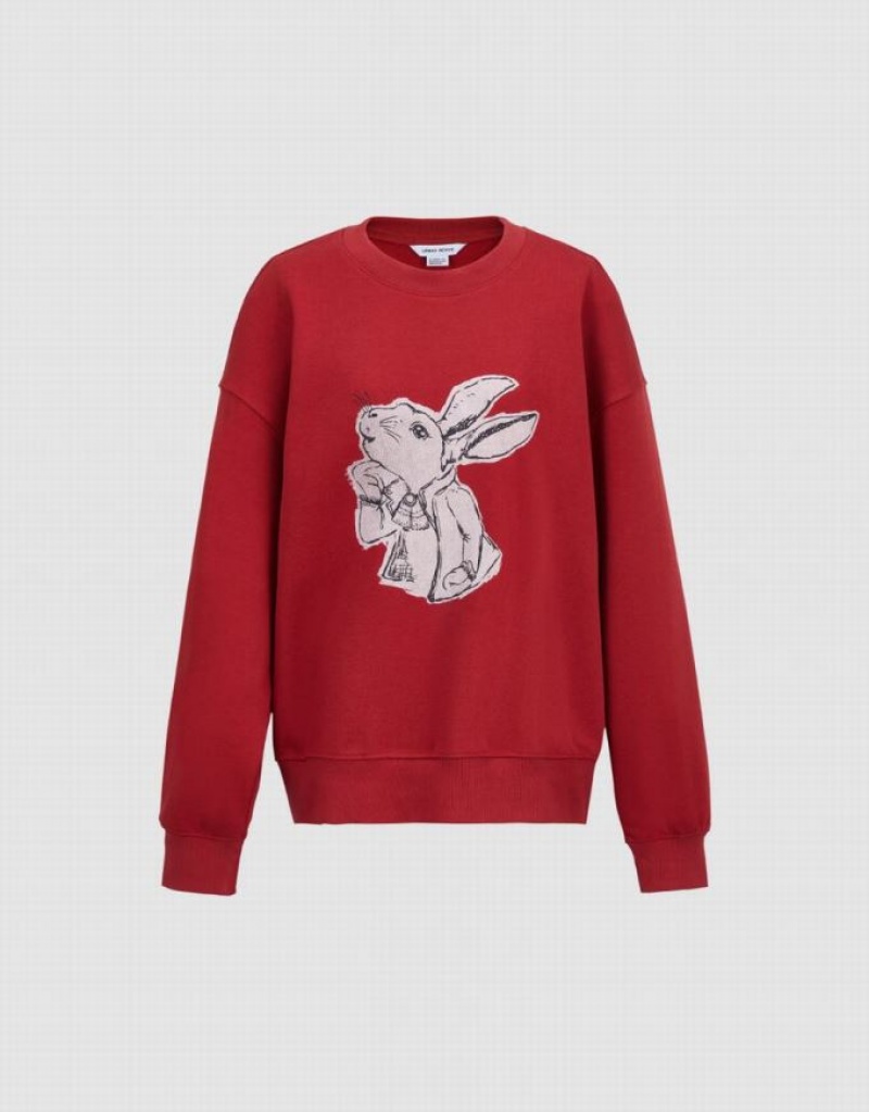 Red Urban Revivo Bunny Print Women\'s Sweatshirts | CTXMND-091