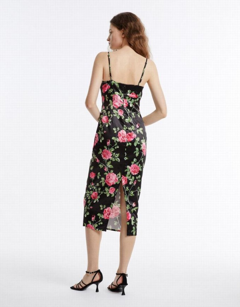 Red Urban Revivo Floral Print Strappy Women's Casual Dress | BHXVTL-347