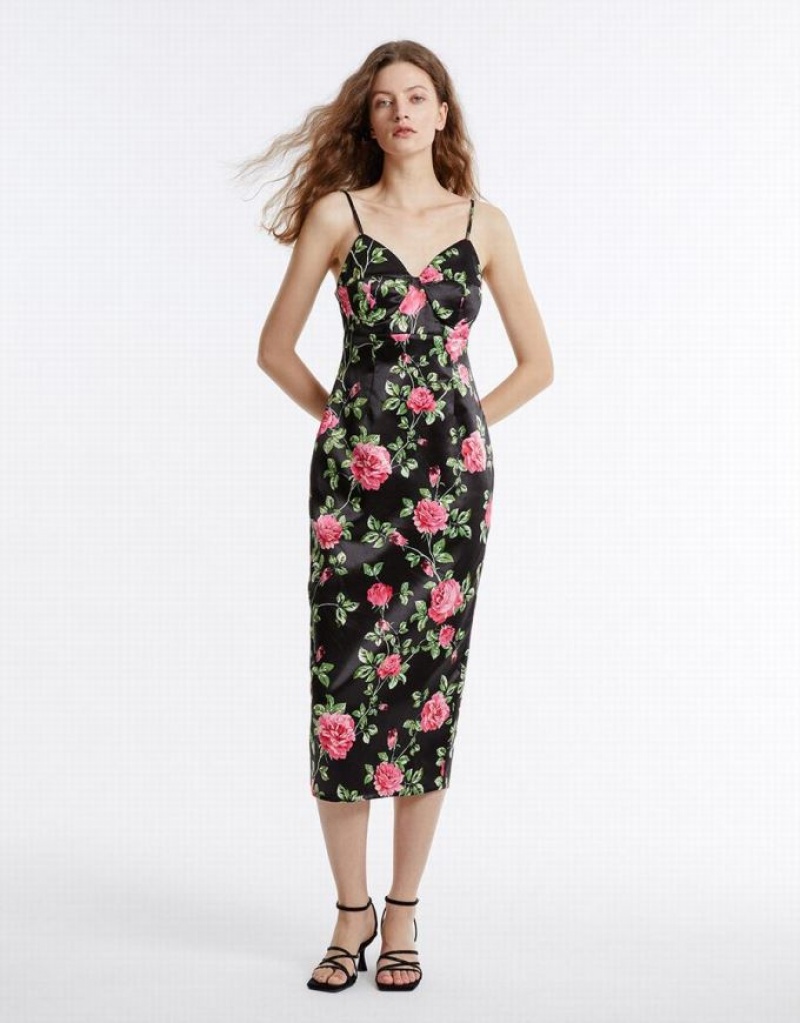 Red Urban Revivo Floral Print Strappy Women\'s Casual Dress | BHXVTL-347