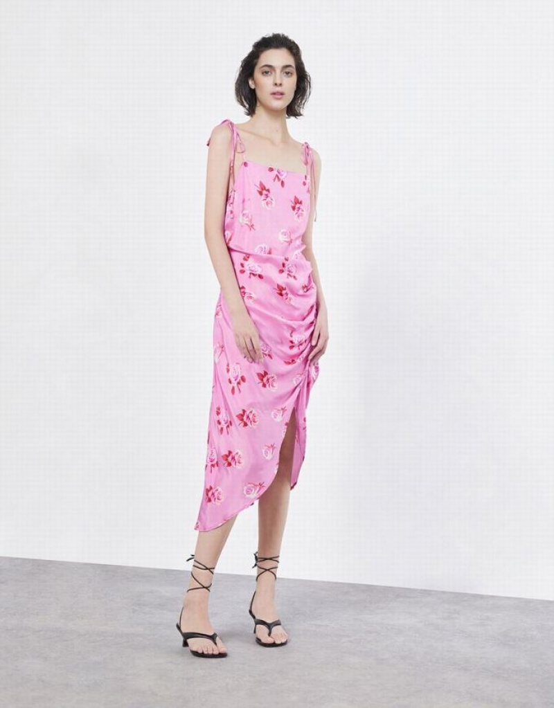 Red Urban Revivo Floral Ruched Cami Women's Dress | SWZGHE-970