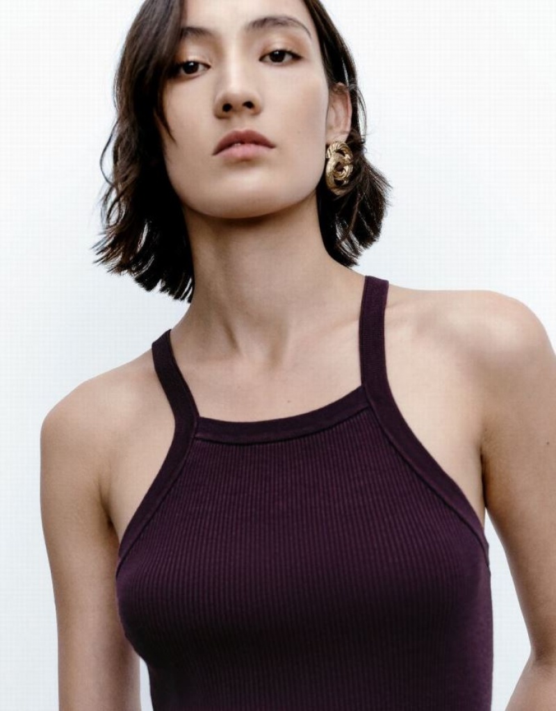 Red Urban Revivo Knitted Halter Neck Women's Cardigan | LCBHIU-680