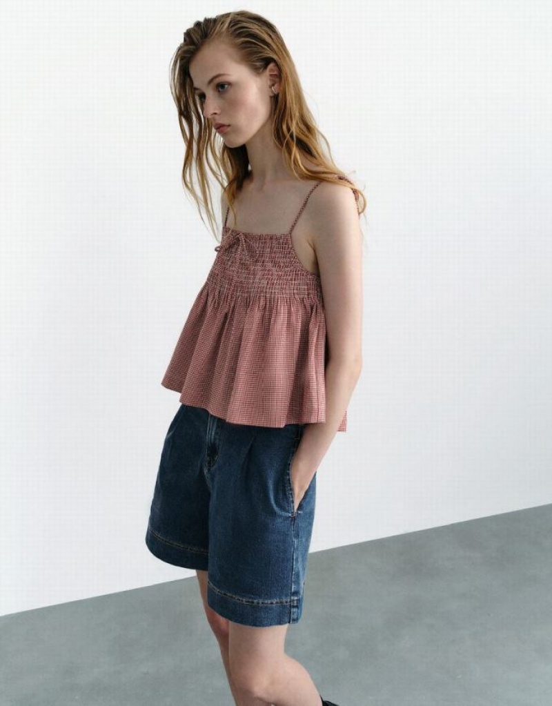 Red Urban Revivo Plaid Women's Camisole | LQVZMF-136