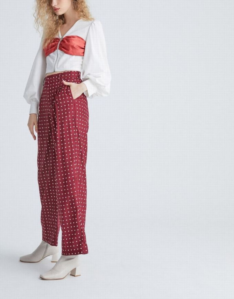 Red Urban Revivo Polka Dot Wide Leg Women's Pants | FEJNKV-367