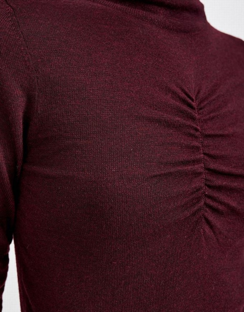 Red Urban Revivo Ruched Sleeve Fitted Knit Top Women's Cardigan | GWCMEK-105