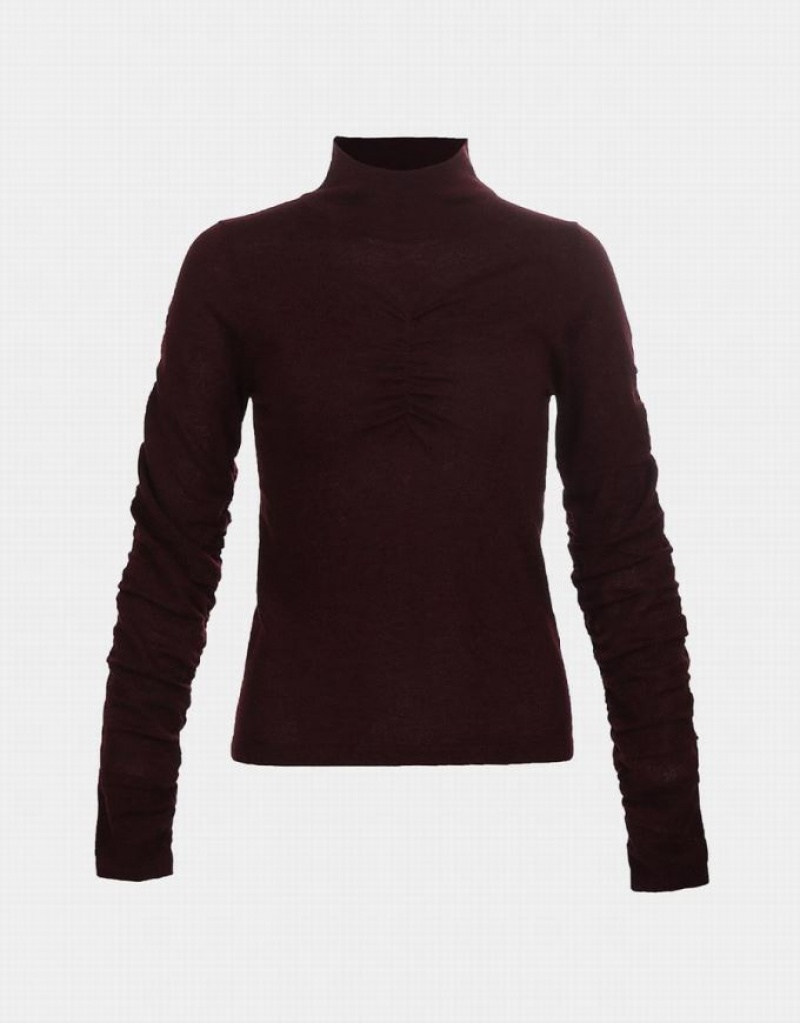 Red Urban Revivo Ruched Sleeve Fitted Knit Top Women\'s Cardigan | GWCMEK-105