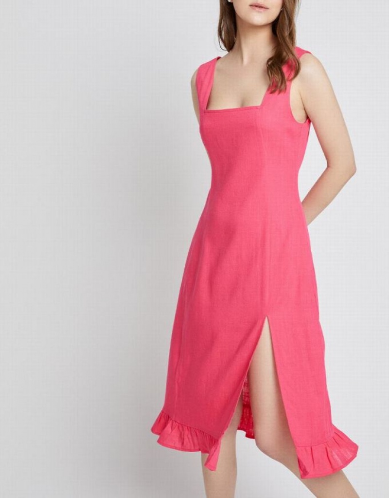 Red Urban Revivo Ruffle Hem Sleeveless Midi Women's Midi Dress | NYJWLI-156