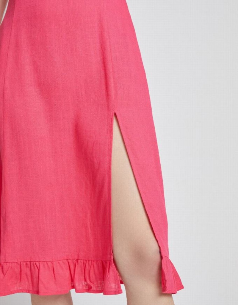 Red Urban Revivo Ruffle Hem Sleeveless Midi Women's Midi Dress | NYJWLI-156
