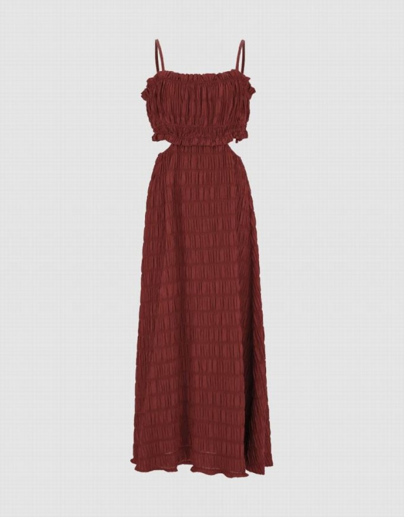 Red Urban Revivo Shirred Cut-Out Cami A-Line Women's Dress | IFAOUX-457