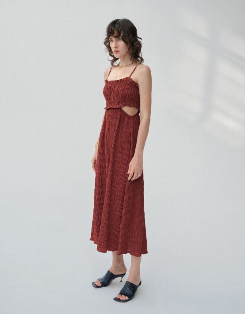 Red Urban Revivo Shirred Cut-Out Cami A-Line Women's Dress | IFAOUX-457