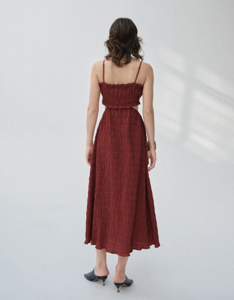 Red Urban Revivo Shirred Cut-Out Cami A-Line Women's Dress | IFAOUX-457