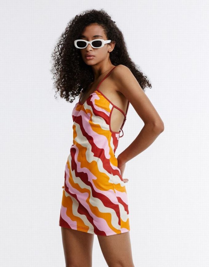 Red Urban Revivo Tie Back Striped Women's Casual Dress | YGUDTR-630